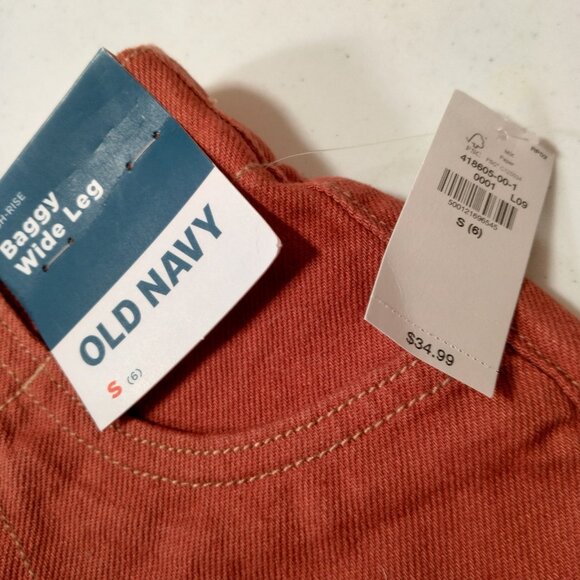 Old Navy Pants Girls Small 6 Baggy Wide Leg High Rise Rust Elastic Canvas READ - Picture 10 of 12